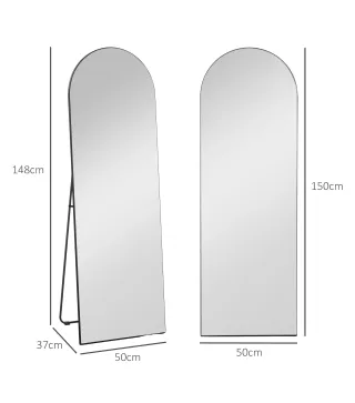 Espejo de Pie Cuerpo Entero Arqueado 150x50 cm Independiente Apoyado y de Pared Sin Marco Negro
