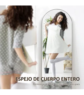 Espejo de Pie Cuerpo Entero Arqueado 150x50 cm Independiente Apoyado y de Pared Sin Marco Negro