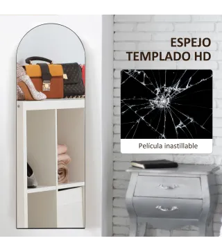 Espejo de Pie Cuerpo Entero Arqueado 150x50 cm Independiente Apoyado y de Pared Sin Marco Negro