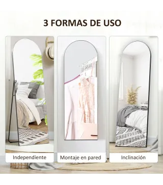 Espejo de Pie Cuerpo Entero Arqueado 150x50 cm Independiente Apoyado y de Pared Sin Marco Negro