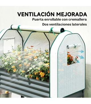 Huerto Urbano Elevado con Cubierta de Invernadero y Estante Inferior para Cultivo Plantas 120x55x140 cm Gris Oscuro