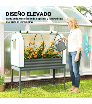 Huerto Urbano Elevado con Cubierta de Invernadero y Estante Inferior para Cultivo Plantas 120x55x140 cm Gris Oscuro