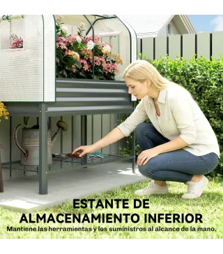 Huerto Urbano Elevado con Cubierta de Invernadero y Estante Inferior para Cultivo Plantas 120x55x140 cm Gris Oscuro