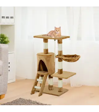 Árbol para gatos Rascador 55x30x95 cm con Nido Plataforma Caseta Escalera Cuerda de Juego Tablero de Madera y Cubierto de Felpa