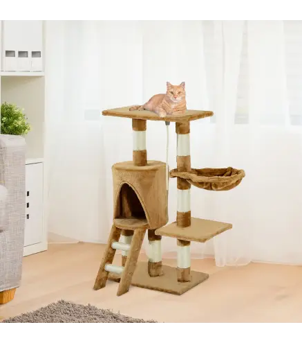 Árbol para gatos Rascador 55x30x95 cm con Nido Plataforma Caseta Escalera Cuerda de Juego Tablero de Madera y Cubierto d