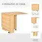 Mesa de Comedor Plegable con Ruedas Mesa Auxiliar Multifuncional con Alas Abatibles y Estantes 140x80x74cm Madera