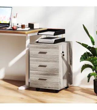 Cajonera de Escritorio con 3 Cajones Ruedas Cerradura 2 Llaves Archivador Móvil para Estudio Salón 40x40x61,5 cm Gris