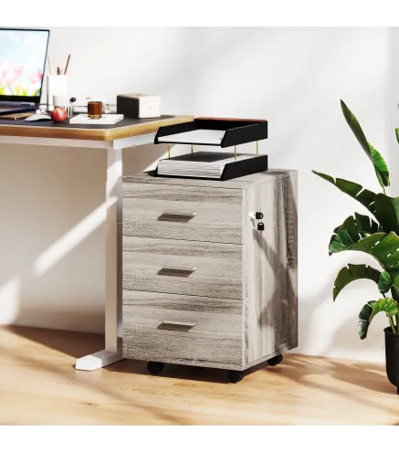 Cajonera de Escritorio con 3 Cajones Ruedas Cerradura 2 Llaves Archivador Móvil para Estudio Salón 40x40x61,5 cm Gris