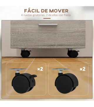 Cajonera de Escritorio con 3 Cajones Ruedas Cerradura 2 Llaves Archivador Móvil para Estudio Salón 40x40x61,5 cm Gris