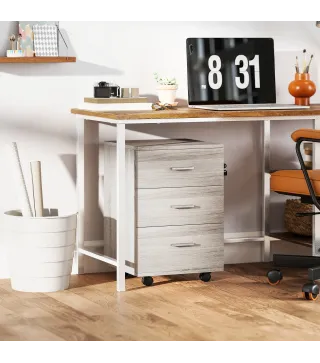 Cajonera de Escritorio con 3 Cajones Ruedas Cerradura 2 Llaves Archivador Móvil para Estudio Salón 40x40x61,5 cm Gris