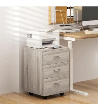 Cajonera de Escritorio con 3 Cajones Ruedas Cerradura 2 Llaves Archivador Móvil para Estudio Salón 40x40x61,5 cm Gris