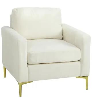 Butaca de Salón Tapizada en Terciopelo Acolchado Grueso Asiento Ancho Reposabrazos Almohadilla 81x77x81 cm Crema
