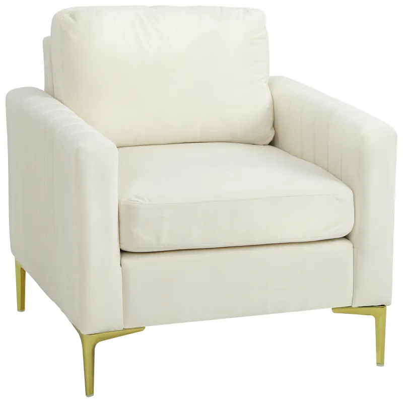 Butaca de Salón Tapizada en Terciopelo Acolchado Grueso Asiento Ancho Reposabrazos Almohadilla 81x77x81 cm Crema