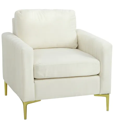 Butaca de Salón Tapizada en Terciopelo Acolchado Grueso Asiento Ancho Reposabrazos Almohadilla 81x77x81 cm Crema