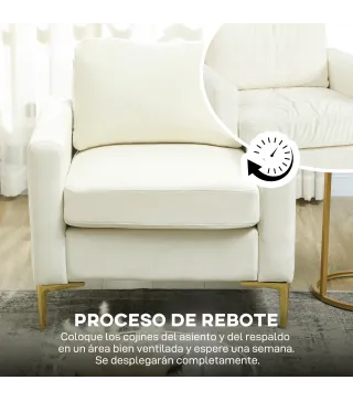 Butaca de Salón Tapizada en Terciopelo Acolchado Grueso Asiento Ancho Reposabrazos Almohadilla 81x77x81 cm Crema