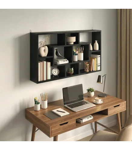 Estante de Pared Decorativo Estantería para Libro, CDs con 8 Cubos 85x14,5x47,5 cm Negro