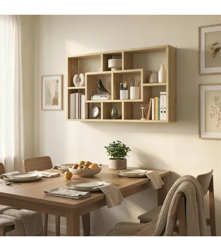 Estante de Pared Decorativo Estantería para Libro, CDs con 8 Cubos 85x14,5x47,5 cm Roble