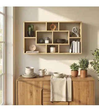 Estante de Pared Decorativo Estantería para Libro, CDs con 8 Cubos 85x14,5x47,5 cm Roble