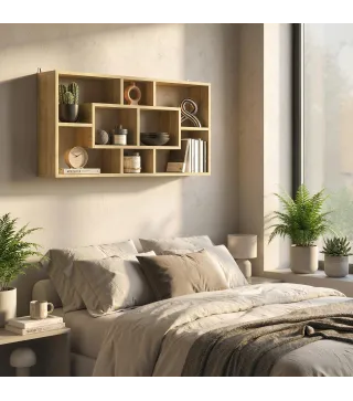 Estante de Pared Decorativo Estantería para Libro, CDs con 8 Cubos 85x14,5x47,5 cm Roble