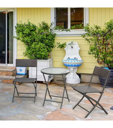 Conjunto de Muebles de Jardín con Sillas Plegables y Mesa de Vidrio para Terraza Patio Marrón