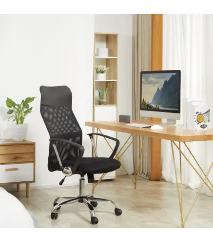 Silla de Oficina Giratoria Ergonómica Sillón de Escritorio de Malla con Ruedas de PVC Respaldo Alto Carga 120kg Negro