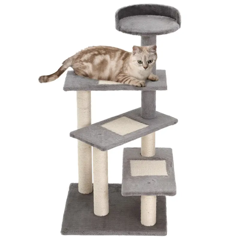 Árbol Rascador para Gatos 48,5x48,5x100 cm Centro de Actividad 3 Plataformas para Arañar Tablero Aglomerado Cubierta de Felpa Si