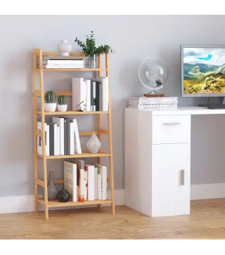 Estantería de Bambú 4 Niveles Estantería Escalera de Baño Librería Organizador Zapatero 48x31,5x120 cm