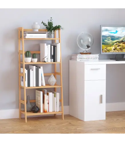 Estantería de Bambú 4 Niveles Estantería Escalera de Baño Librería Organizador Zapatero 48x31,5x120 cm