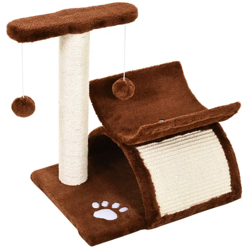 Árbol Rascador para Gatos Pequeños Torre para Gatos con Poste Giratorio con Bolas de Juego Plataforma 40x30x43 cm Marrón