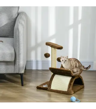 Árbol Rascador para Gatos Pequeños Torre para Gatos con Poste Giratorio con Bolas de Juego Plataforma 40x30x43 cm Marrón