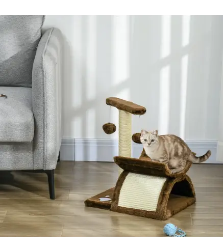 Árbol Rascador para Gatos Pequeños Torre para Gatos con Poste Giratorio con Bolas de Juego Plataforma 40x30x43 cm Marrón