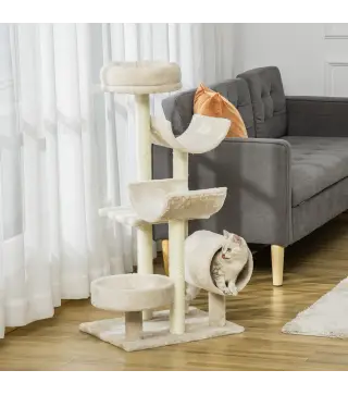 Árbol para Gatos 50x40x105 cm Árbol Rascador Grande Centro de Actividad Plataformas Tubo de Juego Sisal Natural