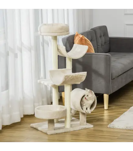 Árbol para Gatos 50x40x105 cm Árbol Rascador Grande Centro de Actividad Plataformas Tubo de Juego Sisal Natural