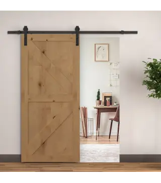 Herraje Puerta Corredera 200 cm Kit de Riel Adecuado para 1 Puerta Granja de Madera de 100 cm de Ancho Acero de Carbono