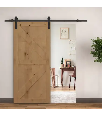 Herraje Puerta Corredera 200 cm Kit de Riel Adecuado para 1 Puerta Granja de Madera de 100 cm de Ancho Acero de Carbono
