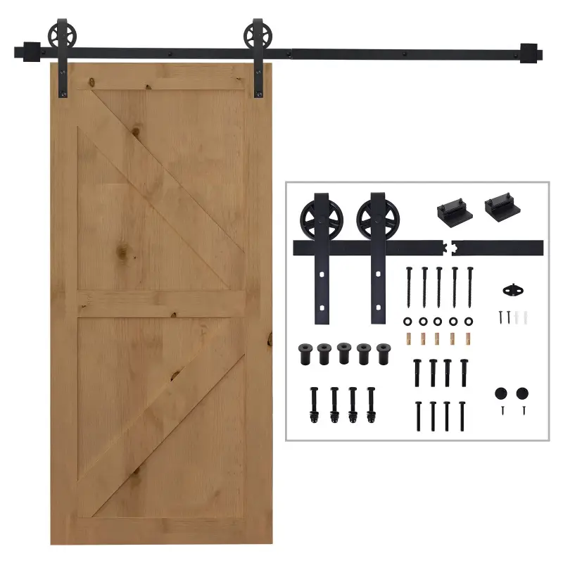 Herraje Puerta Corredera 200 cm Kit de Puerta Corredera de Madera Acero al Carbono Baño Cocina Dormitorio Negro