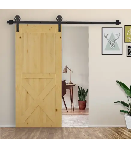 Herraje Puerta Corredera 200 cm Kit de Puerta Corredera de Madera Acero al Carbono Baño Cocina Dormitorio Negro