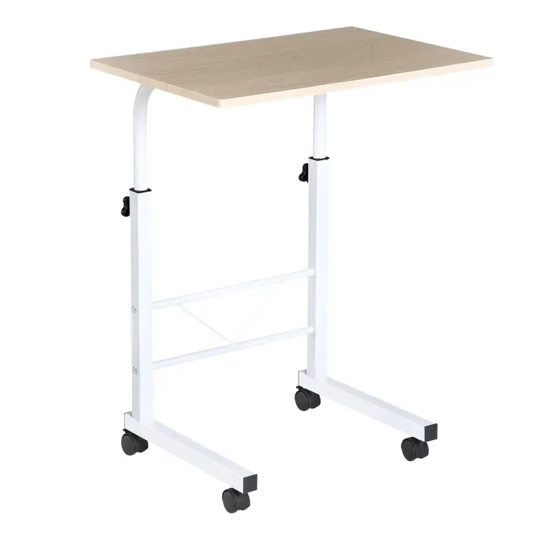 Mesa Auxiliar con Ruedas Mesa para Sofá con Altura Ajustable para Hogar Oficina 60x40x68-78 cm Blanco