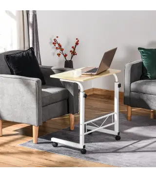 Mesa Auxiliar con Ruedas Mesa para Sofá con Altura Ajustable para Hogar Oficina 60x40x68-78 cm Blanco
