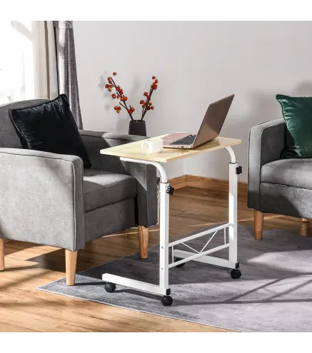 Mesa Auxiliar con Ruedas Mesa para Sofá con Altura Ajustable para Hogar Oficina 60x40x68-78 cm Blanco
