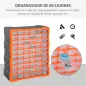Armario Organizador de Herramientas con 60 Cajones Tipo Estantería DIY Caja Cajonera de Herramientas 38x16x47,5 cm Naranja