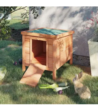 Conejera de Madera Exterior Jaula Caseta para Roedores Mascotas Pequeñas con Techo Asfáltico Se Puede Abrir y Rampa Antideslizan