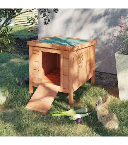 Conejera de Madera Exterior Jaula Caseta para Roedores Mascotas Pequeñas con Techo Asfáltico Se Puede Abrir y Rampa Antideslizan