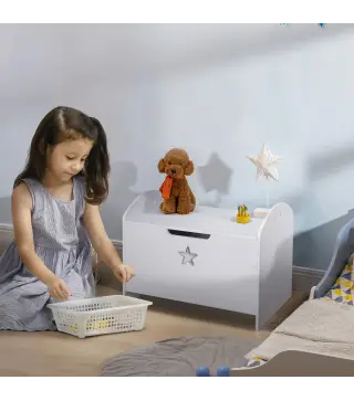 Baul Infantil de Almacenaje Organizador de Juguetes con Tapa de Seguridad y Amplio Espacio 62x40x46,5 cm Blanco