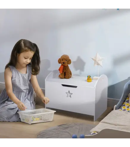 Baúl Infantil de Almacenaje Organizador de Juguetes con Tapa de Seguridad y Amplio Espacio 62x40x46,5 cm Blanco
