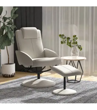 Sillón Relax Reclinable hasta 145° con Taburete Reposapiés Sillón de Salón Giratorio 360° Tapizado en PU y Estructura de