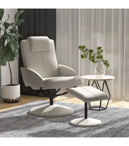 Sillón Relax Reclinable hasta 145° con Taburete Reposapiés Sillón de Salón Giratorio 360° Tapizado en PU y Estructura de Acero 7