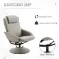 Sillón Relax Reclinable hasta 145° con Taburete Reposapiés Sillón de Salón Giratorio 360° Tapizado en PU y Estructura de Acero 7