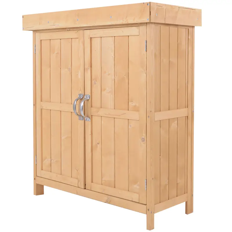 Armario de Jardín de Madera 74x43x88 cm Cobertizo Exterior para Almacenamiento de Herramientas Leñas con 2 Puertas y Techo Asfál
