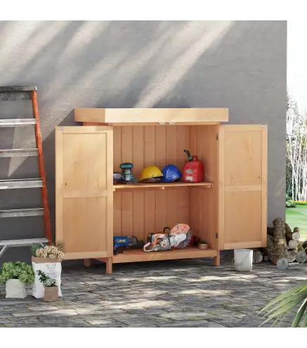 Armario de Jardín de Madera 74x43x88 cm Cobertizo Exterior para Almacenamiento de Herramientas Leñas con 2 Puertas y Techo Asfál